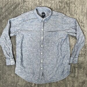 Gap Mens Shirt Large Blue Chambray Linen Blend Pocket Light Casual Spring S